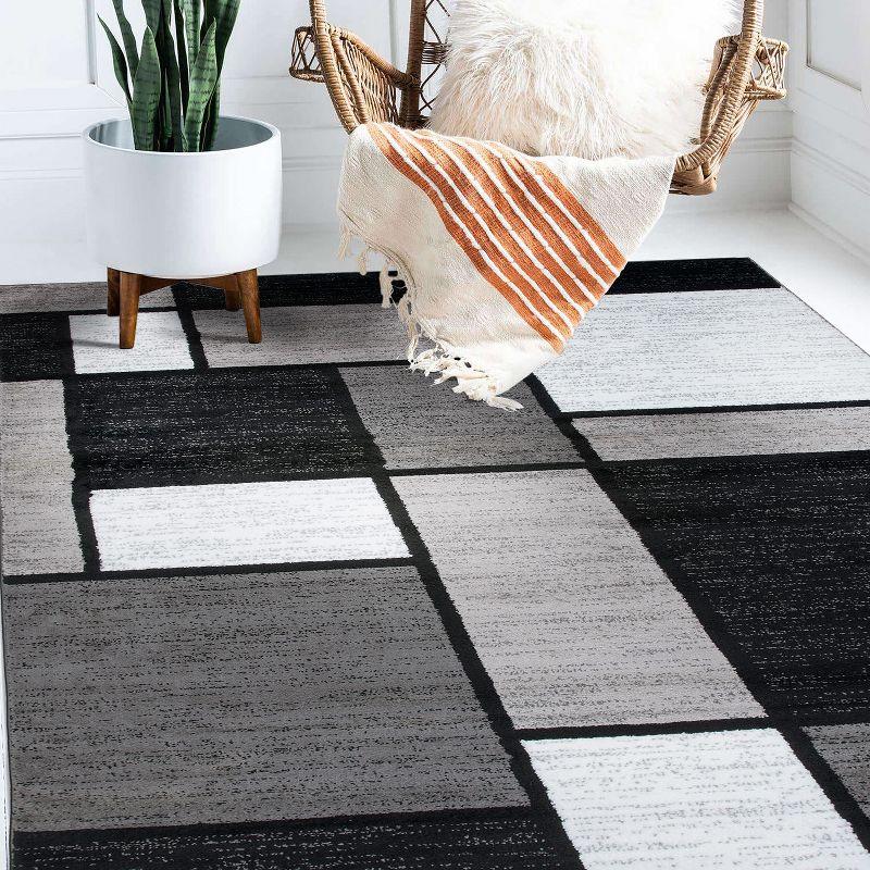 World Rug Gallery Contemporary Modern Boxed Color Block Gray 7'10"x10'2" Area Rug