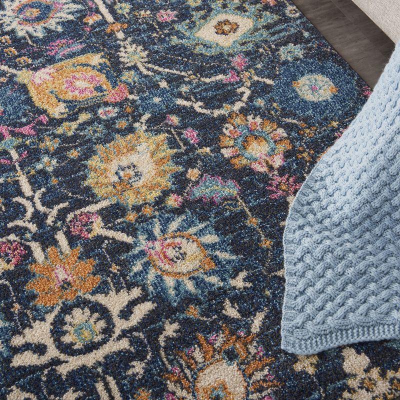 Navy Floral Whimsy 10' x 14' Synthetic Easy-Care Area Rug