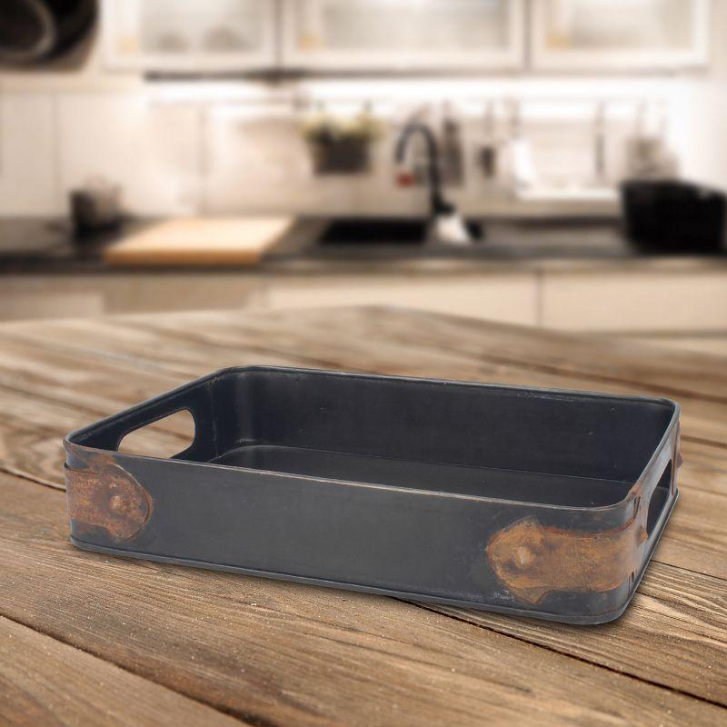 Slate Steel Tray with Rust Trim - Brown - Stonebriar Collection: Industrial Serving Platter for Dining & Office Decor