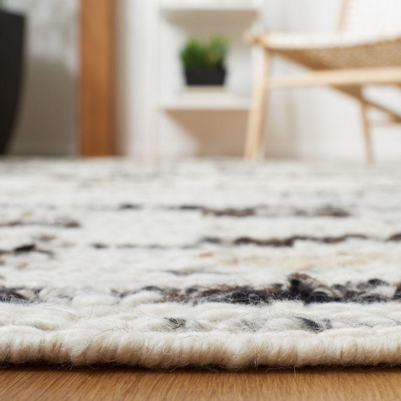 Ivory and Dark Brown Hand-Knotted Wool Shag Rug, 6' x 6'