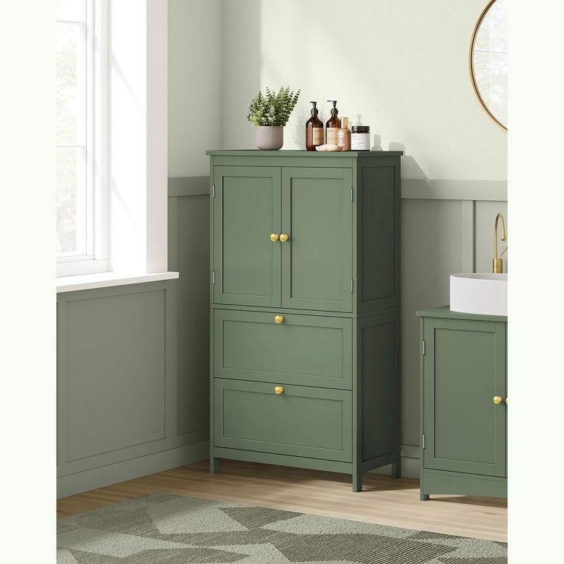 VASAGLE Bathroom Floor Storage Cabinet, Bathroom Storage Unit, Freestanding Cabinet with 2 Drawers and 2 Doors,Forest Green