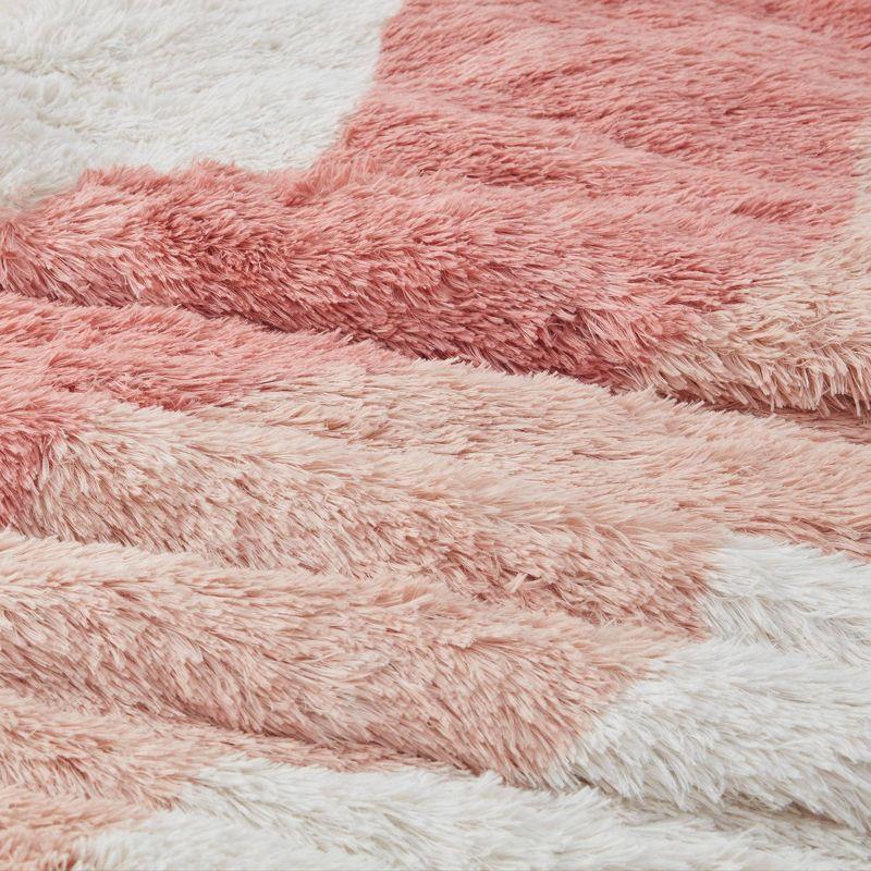 Blush Multi Faux Fur Full Comforter Set with Shams