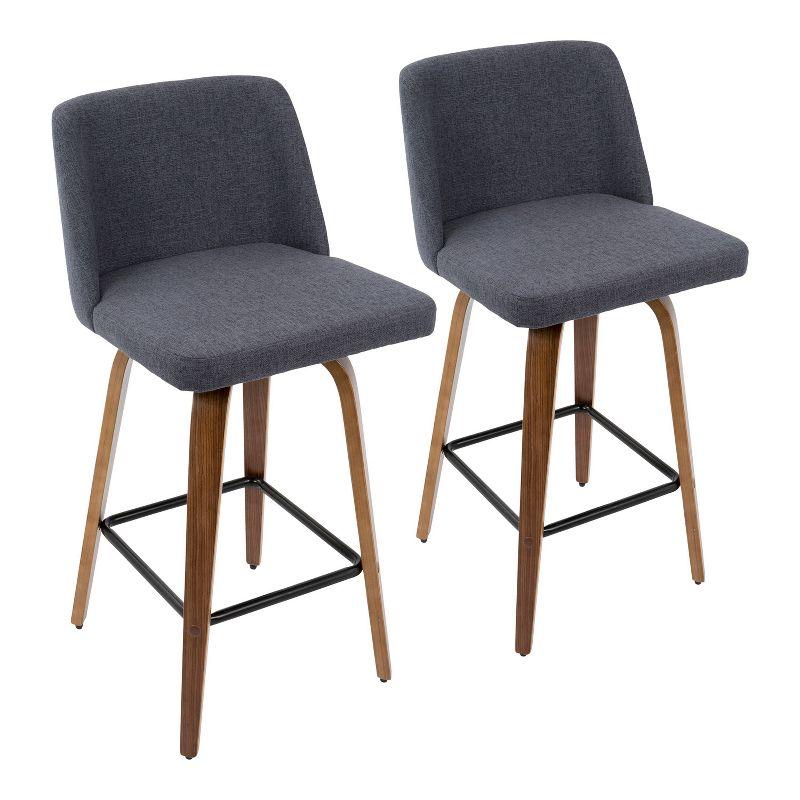 Toriano Mid-Century Modern Blue Wood & Metal Counter Stool - Set of 2