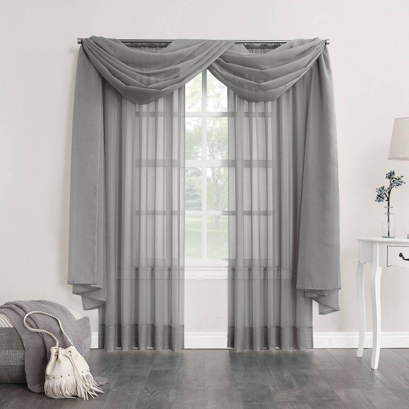 59"x216" No. 918 Sheer Emily Voile Rod Pocket Window Curtain Scarf Charcoal Gray: Transitional Indoor Decor