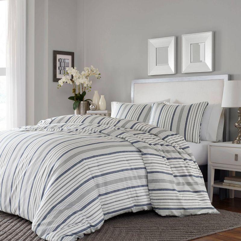 Slate Blue & Gray Reversible Cotton Comforter Set - Full/Queen