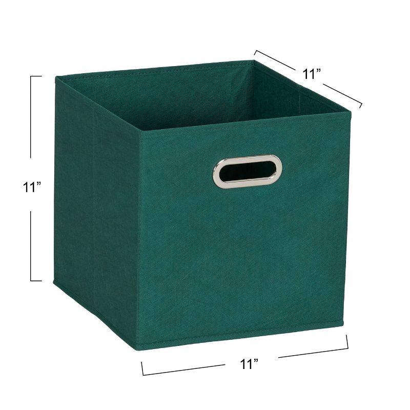 Household Essentials 11" Set of 6 Storage Bins Forest Green: 11 Inch Cube Storage, Polypropylene, Handles, Folds Flat