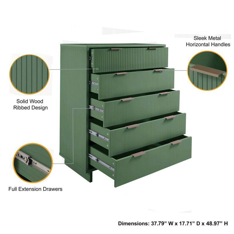 Tall Granville Modern 5 Drawer Dresser Sage Green - Manhattan Comfort: UV Painted, Soft Close, Metal Handles
