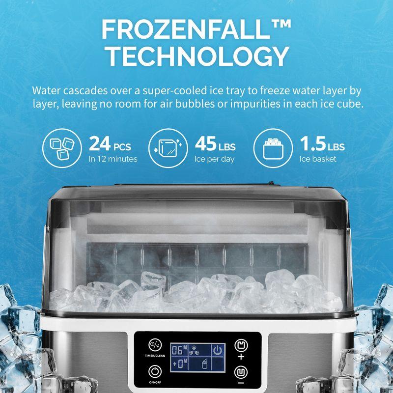 Newair Countertop Clear Ice Maker, 45lbs/Day Ice Cube Machine, Self-Cleaning Function and Custom Ice Thickness, Portable Ice Maker, 24H Timer