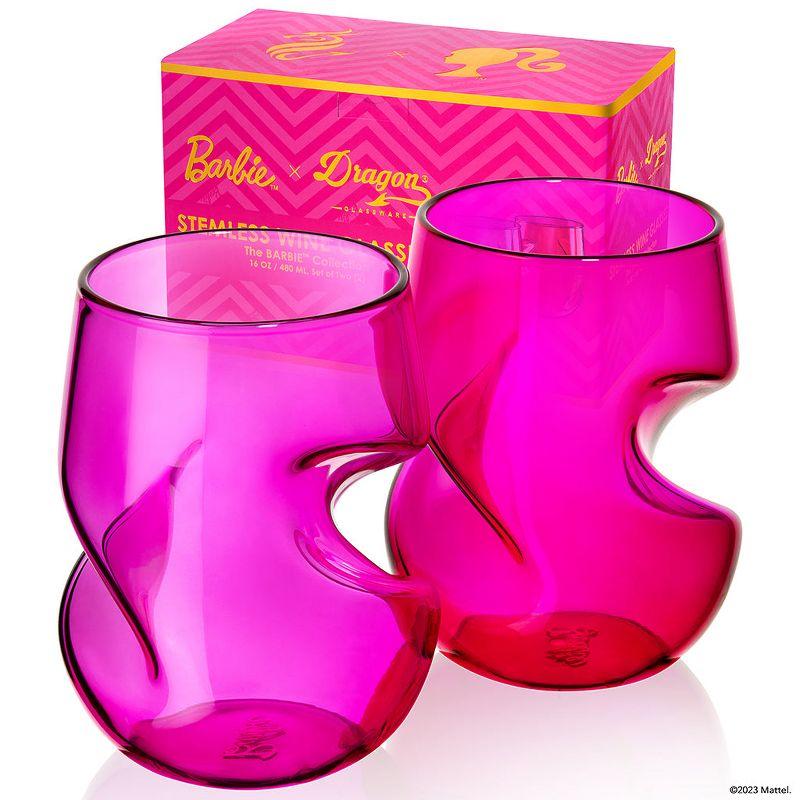 Barbie Pink and Magenta Crystal Stemless Wine Glass Set