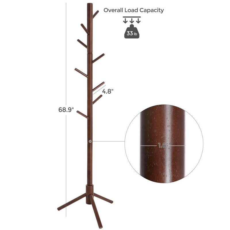 VASAGLE 8 Hooks Solid Wood Coat Rack Free Standing Coat Rack Tree-Shaped Coat Rack Dark Walnut