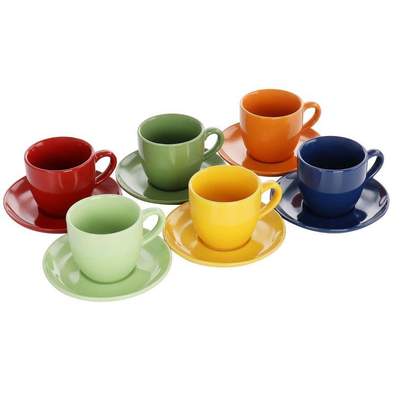 Gibson Home Color Cafe 13 Piece Espresso Mug and Saucer Set with Metal Rack in Assorted Colors