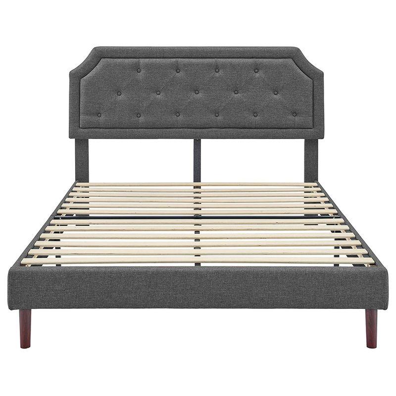 BIKAHOM Upholstered Platform Bed with Button Tufted Headboard, Dark Grey