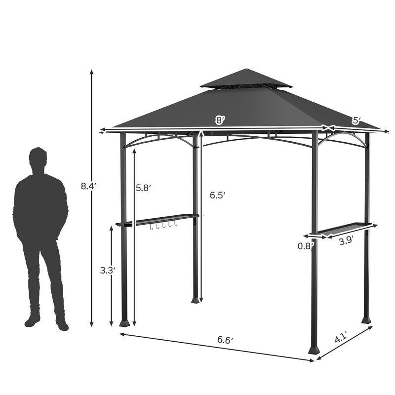 Gray 8' x 5' BBQ Grill Gazebo with Vented Canopy and Shelves