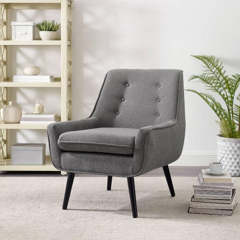 Trelis Mid-Century Modern Retro Style Accent Chair Gray - Linon: Upholstered Rubberwood Frame, Tufted Back, Foam Cushion
