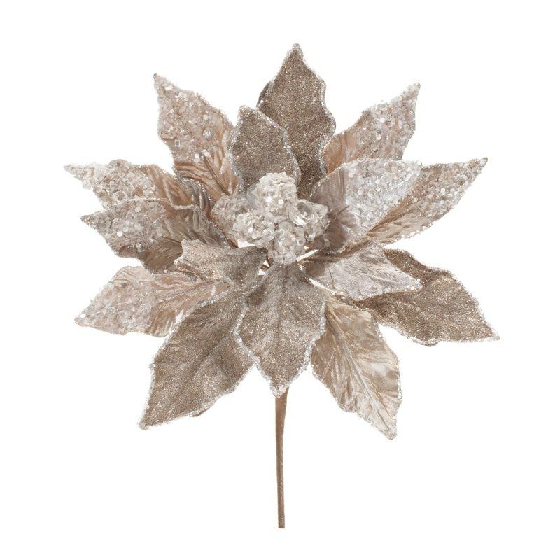 Champagne Silver Faux Velvet Poinsettia Stems Set of 2