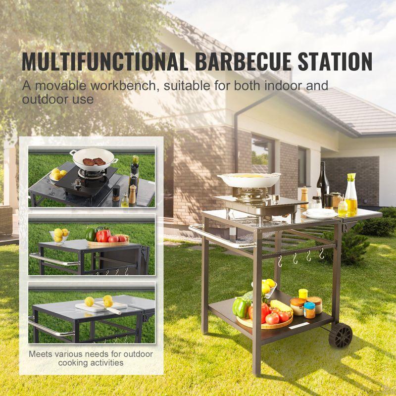 VEVOR Outdoor Grill Dining Cart with Double-Shelf, BBQ Movable Food Prep Table, Multifunctional Foldable Iron Table Top, Portable Modular Carts
