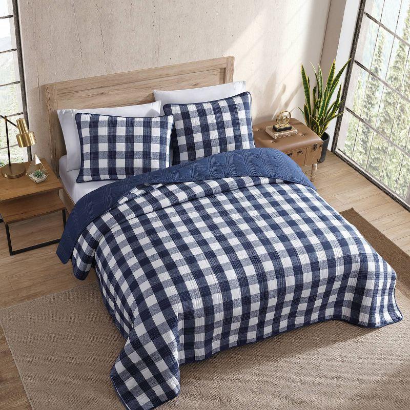 Lake House Plaid Reversible Quilt Set Blue - Eddie Bauer