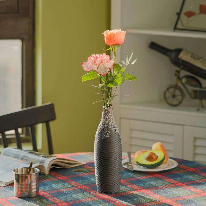 Uniquewise 9 Inch Modern Decorative Ceramic Table Vase Ripped Design Bottle Shape Flower Holder, Black