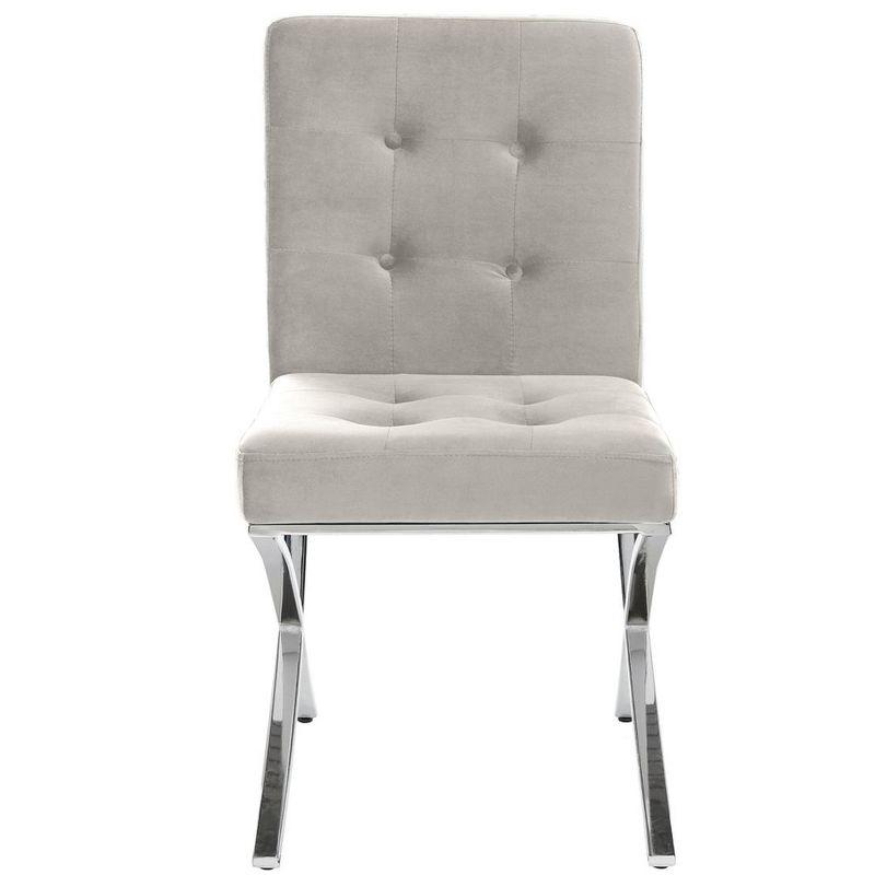 Walsh Modern Chrome-Legged Grey Velvet Tufted Side Chair