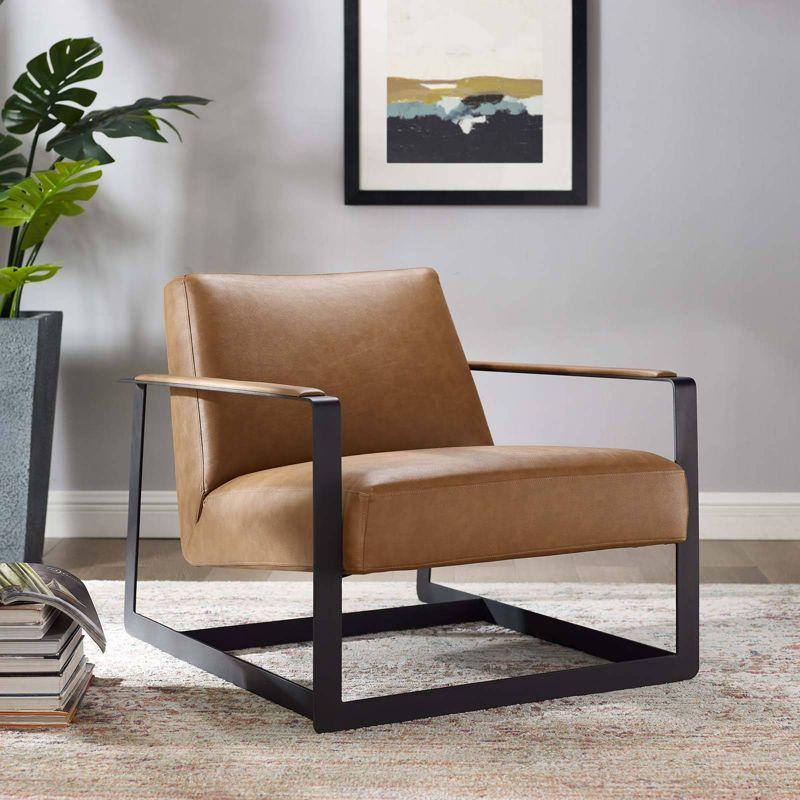 Seg Upholstered Vinyl Accent Chair Tan - Modway: Faux Leather, Wood Frame, Living Room Armchair