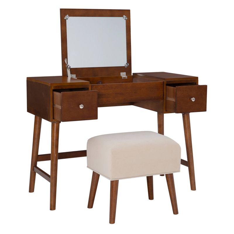 Viola Walnut Mid-Century 43.7" Vanity Set with Upholstered Stool