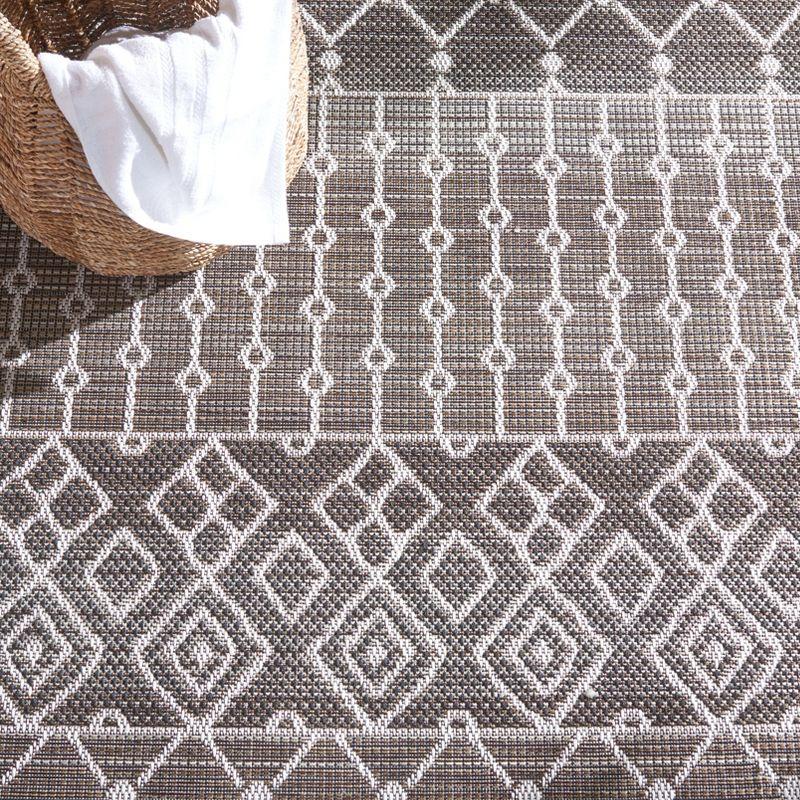 Havana Brown and Ivory Geometric Indoor/Outdoor Runner Rug