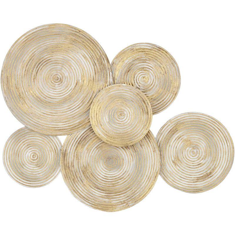 Gold and Cream-Washed Metal Disk Wall Sculpture