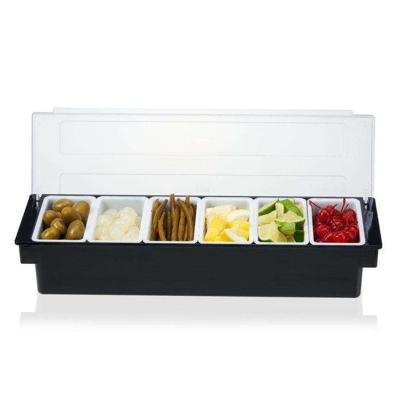 Black Plastic Garnish Tray with Removable Inserts and Lid