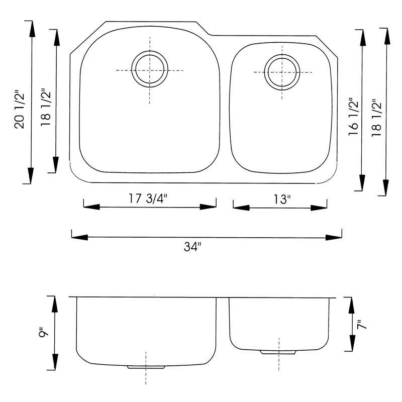 33.8'' L Undermount Double Bowl Stainless Steel Kitchen Sink