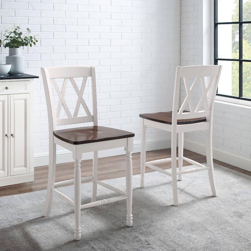 Set of 2 Shelby Counter Height Barstools Distressed White - Crosley: Rubberwood Frame, Non-Upholstered, Traditional Design