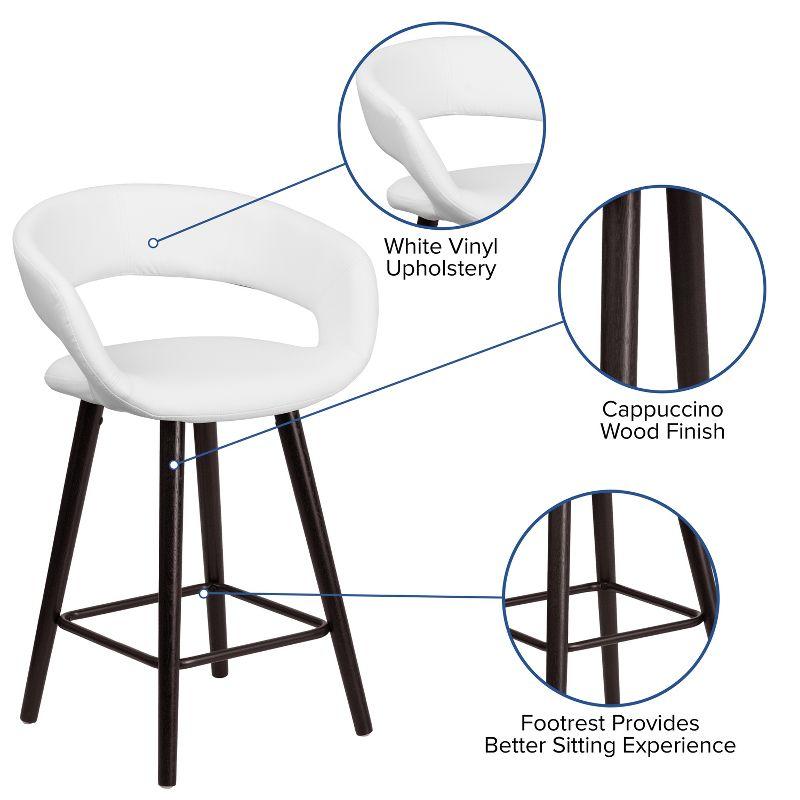 Cappuccino Wood Frame 24'' High Counter Stool in White Vinyl