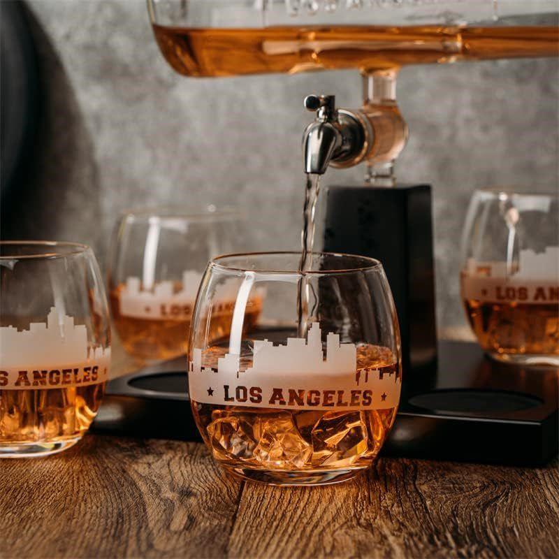 The Wine Savant Los Angeles Design Whiskey & Wine Decanter Set Includes 4 Los Angeles Design Whiskey Glasses, Unique Addition to Home Bar - 1100 ml