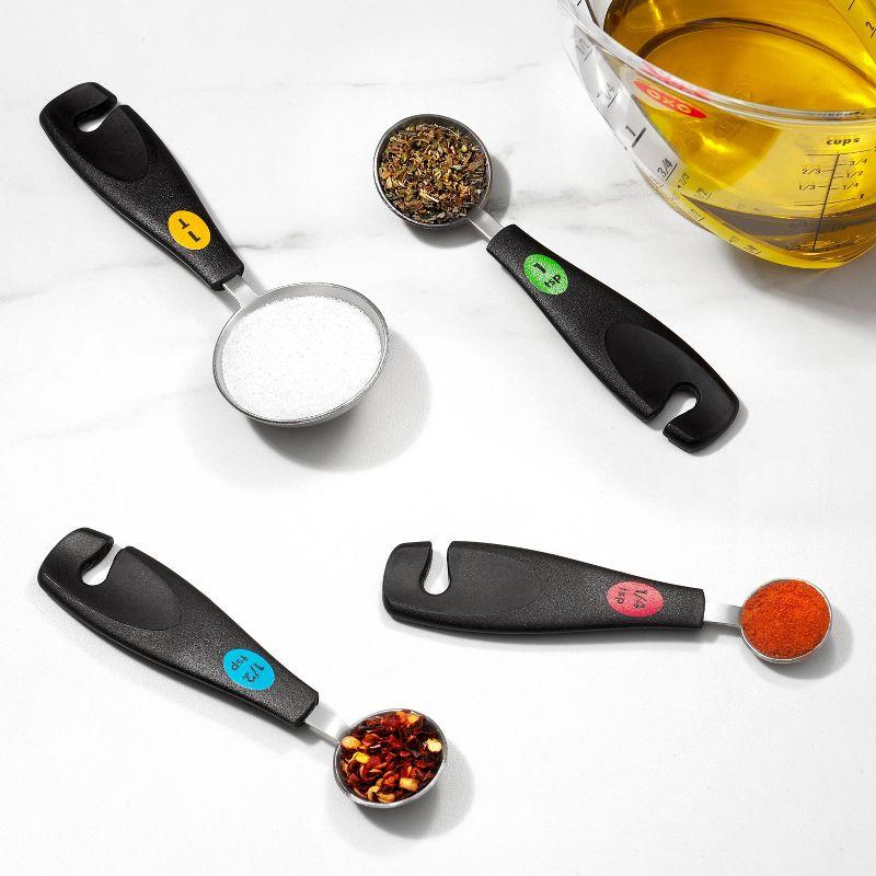 OXO Stainless Steel Measuring Spoons: 5-Piece Set, Dishwasher-Safe, Includes Teaspoon & Tablespoon, Black