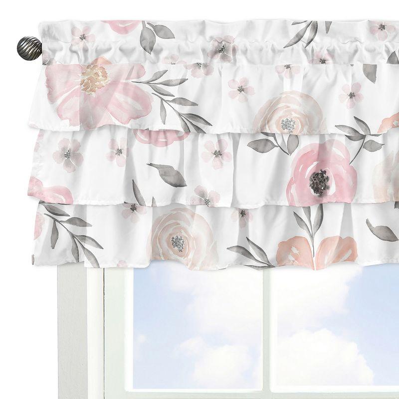 Sweet Jojo Designs Window Valance Treatment 54in. Watercolor Floral Pink and Grey