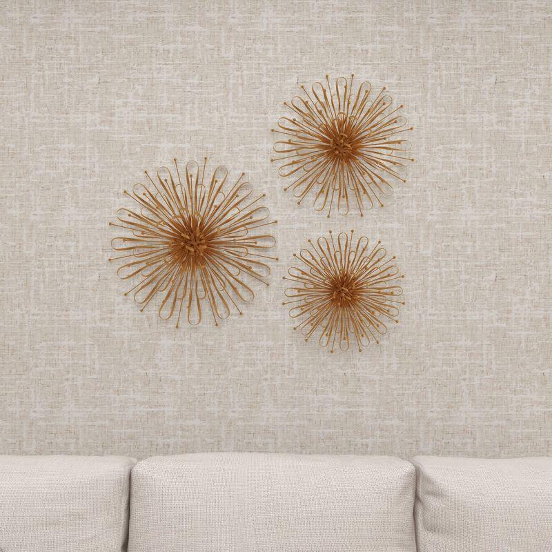 Set of 3 Gold Metal Starburst Wall Sculptures