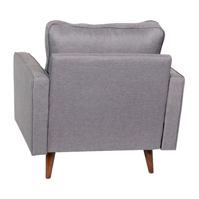 Merrick Lane Mid-Century Modern Armchair with Tufted Faux Linen Upholstery & Solid Wood Legs in Slate Gray