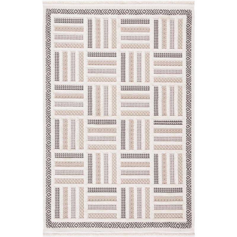 Ivory Geometric Easy-Care Synthetic Rug - Handmade & Washable