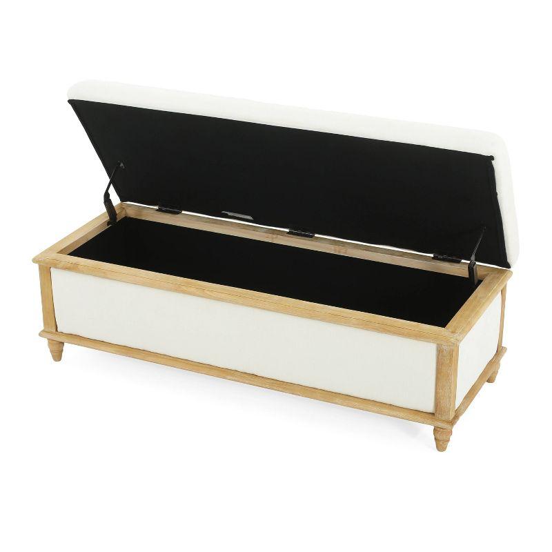 Christopher Knight Home Abilene Storage Ottoman - Beige: Linen Upholstered, Wood Frame, Rectangular Shape, 250lbs Capacity
