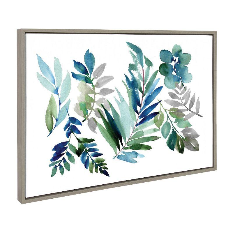 23" x 33" Sylvie Tropic Leaves Blue by Sara Berrenson Framed Wall Canvas - Kate & Laurel All Things Decor