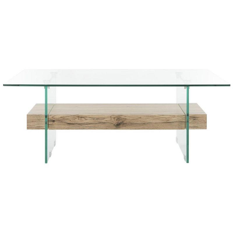Kayley Coffee Table - Glass/Natural Wood Rack - Safavieh