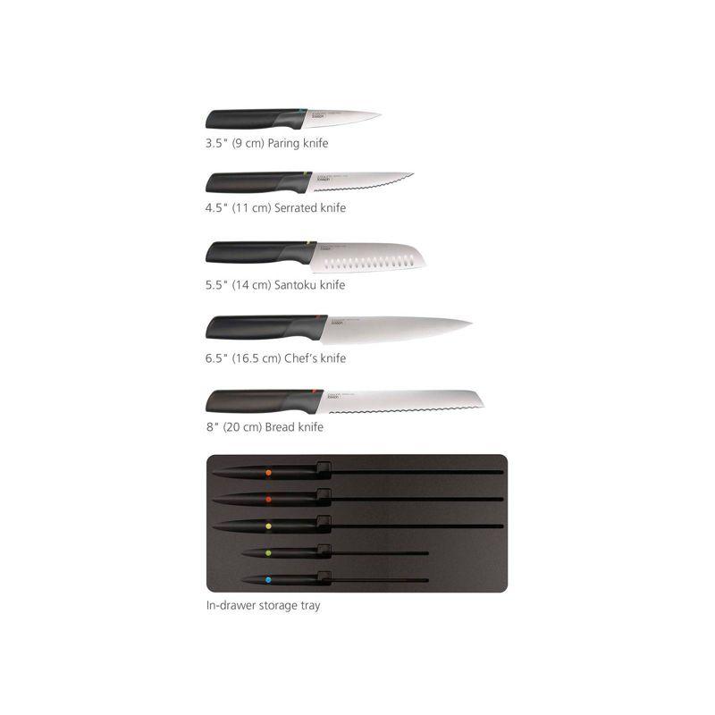 Joseph Joseph Elevate Knives Store 5pc Knife Set: Stainless Steel Kitchen Cutlery, Forged Blades, Hand Wash, Multicolor