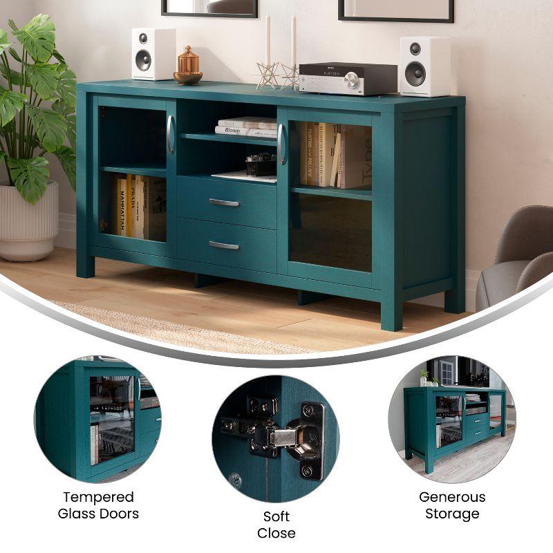 Flash Furniture 59" Engineered Wood Buffet Sideboard Storage Cabinet w/ 2 Drawers, Doors in Teal