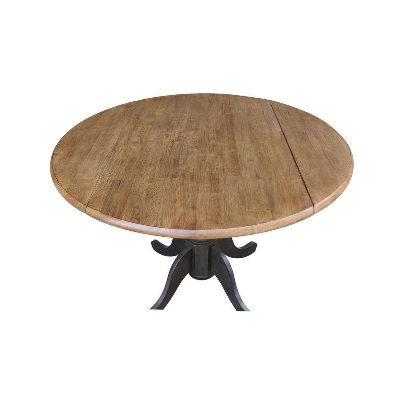 42" Mason Round Dual Drop Leaf Extendable Dining Table Hickory/Washed Coal - International Concepts: Solid Parawood, Pedestal Base