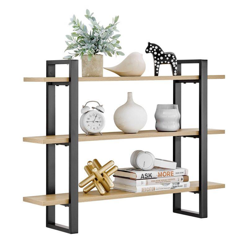 Danya B. 35.5" x 31.5" Rio 3 Tier Floating Bracket Wall Shelf Chestnut: Mid-Century Modern MDF & Iron Storage