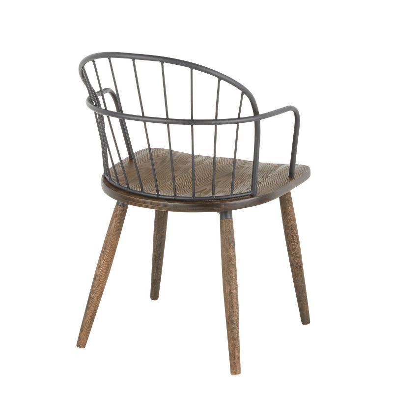 Riley Dark Walnut Wood Industrial Arm Chair with High Spindle Back