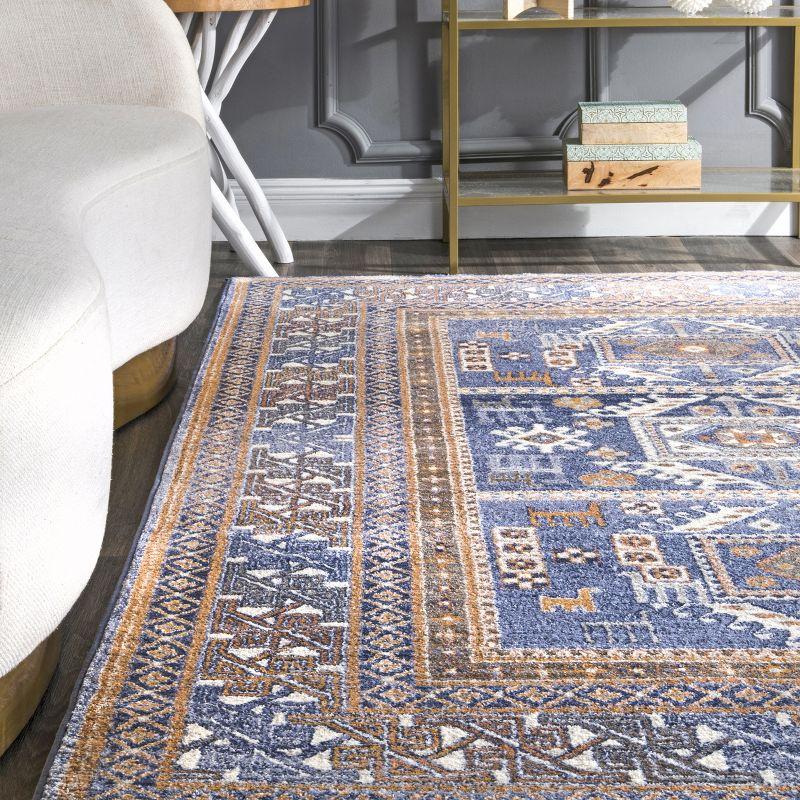 Reversible Lorena Tribal Blue 8' x 10' Synthetic Area Rug