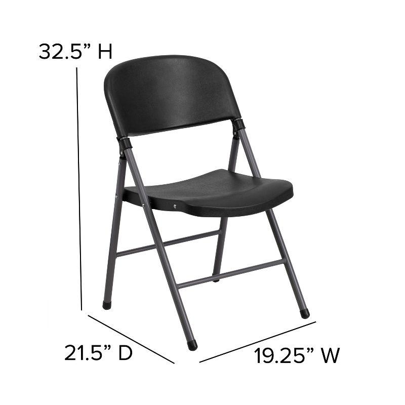 Flash Furniture 2 Pack HERCULES Series 330 lb. Capacity Black Plastic Folding Chair with Charcoal Frame