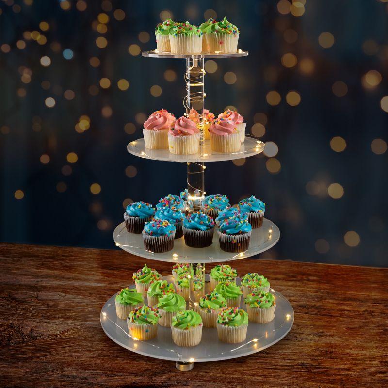 4-Tier Cupcake Stand - Round Acrylic Display Stand with LED Lights for Birthday, Tea Party, or Wedding Dessert Tables by Great Northern Party