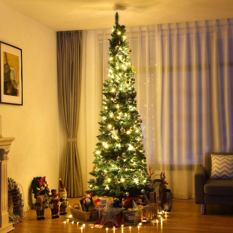 Costway 9Ft PVC Artificial Pencil Christmas Tree Slim Stand Green