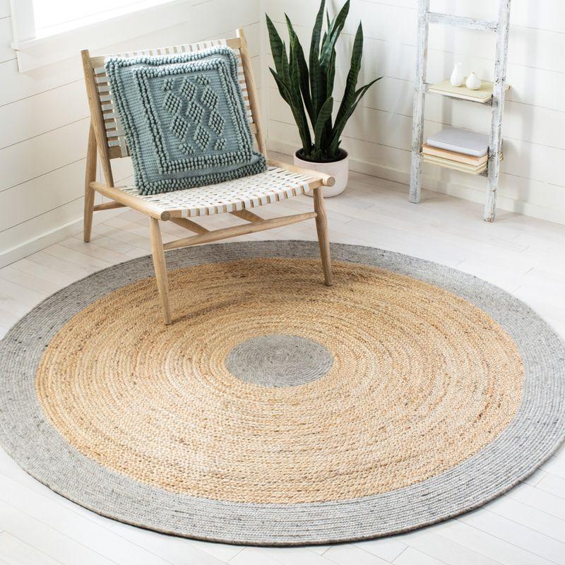 Silver and Natural Round Braided Wool Cotton Rug